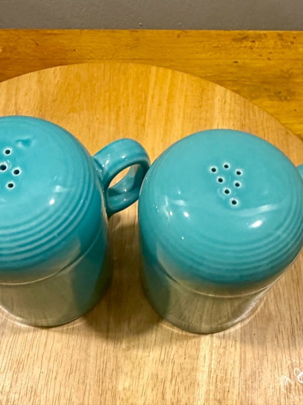 Fiestaware Turquoise Rangetop Salt & Pepper Shakers Set Handles